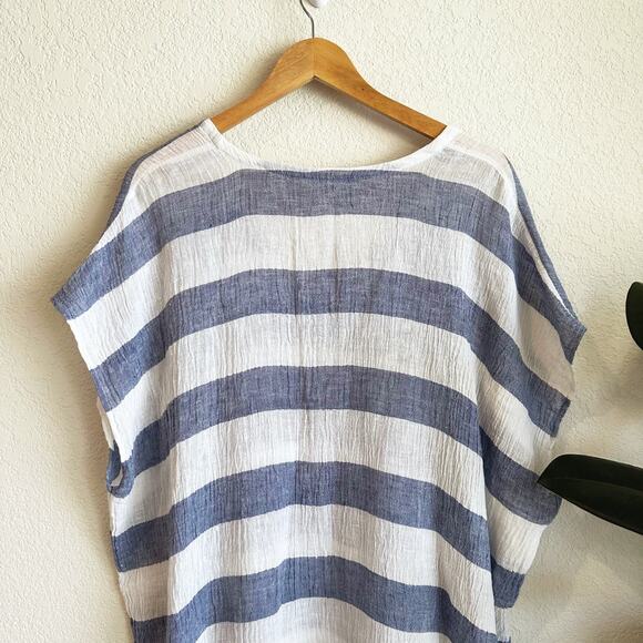 Eileen Fisher Organic Linen Kaftan DressL/XL Striped Preppy Beach Coastal Resort - Picture 7 of 9